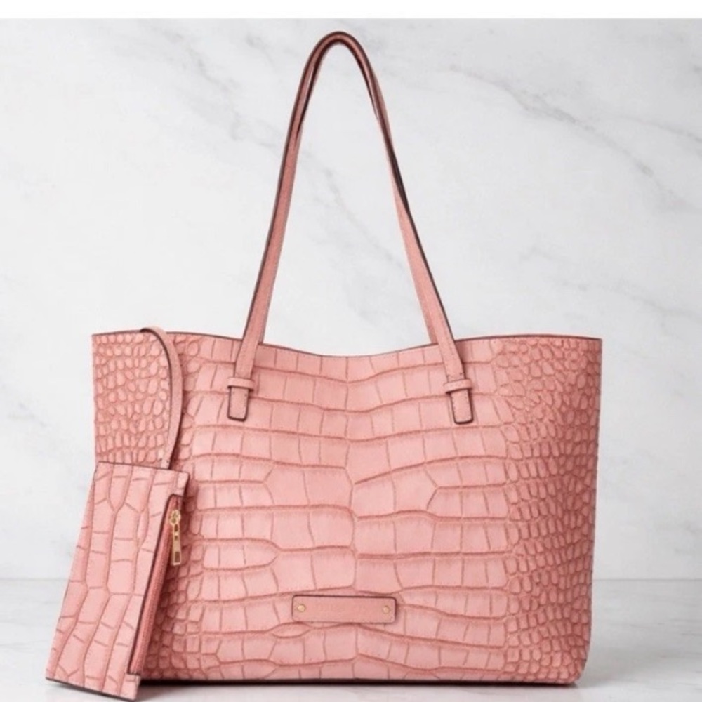 De Vesi Crocodile-Embossed Large Tote with Pouch + Dust Bag NWT - Picture 4 of 9